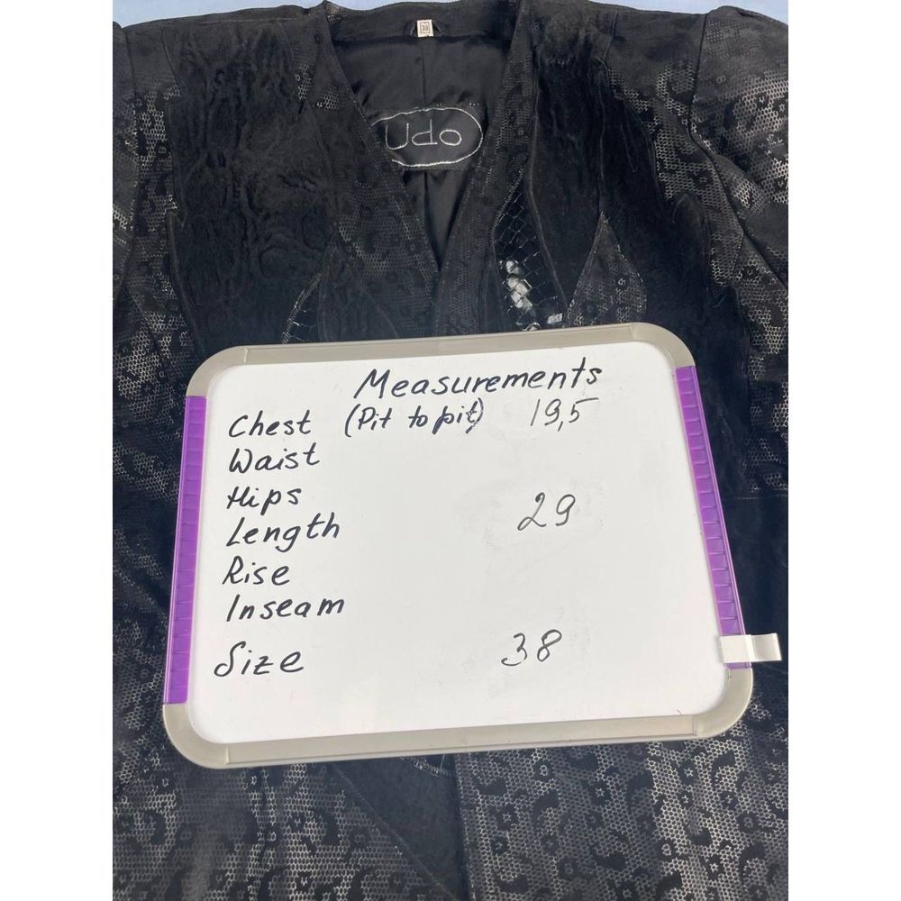 Vintage UDO Women's Animal Print Genuine Leather Blazer Jacket Black Size 38 - Picture 8 of 9